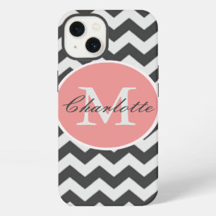 Etui iPhone 13 Motif chevron ZigZag chic monogrammé gris rose