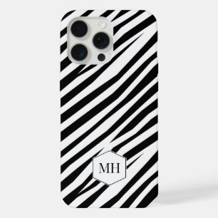 Coque iPhone 15 Pro Max Motif chic Zèbre Monogrammé noir et blanc