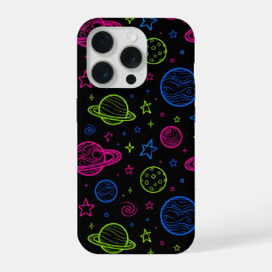 Coque iPhone 15 Pro Motif ciel nocturne minimaliste néon espace et pla