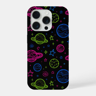 Coque iPhone 15 Pro Motif ciel nocturne minimaliste néon espace et pla
