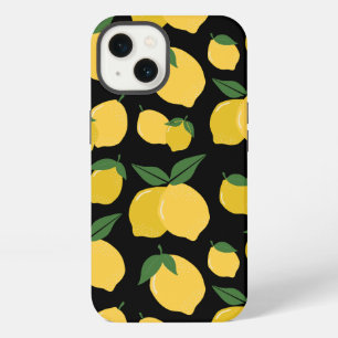 Etui iPhone 13 Motif Citron Fruit Rétro Jaune sur Fond Noir