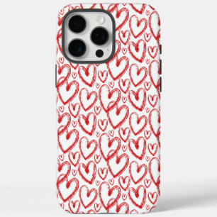 Coque iPhone 16 Pro Max Motif Cœur Brosse Moderne Rouge Blanc