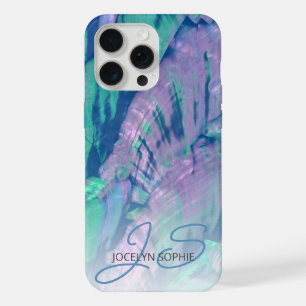 Coque iPhone 15 Pro Max Motif coquille d'abulon bleu turquoise aqua rose