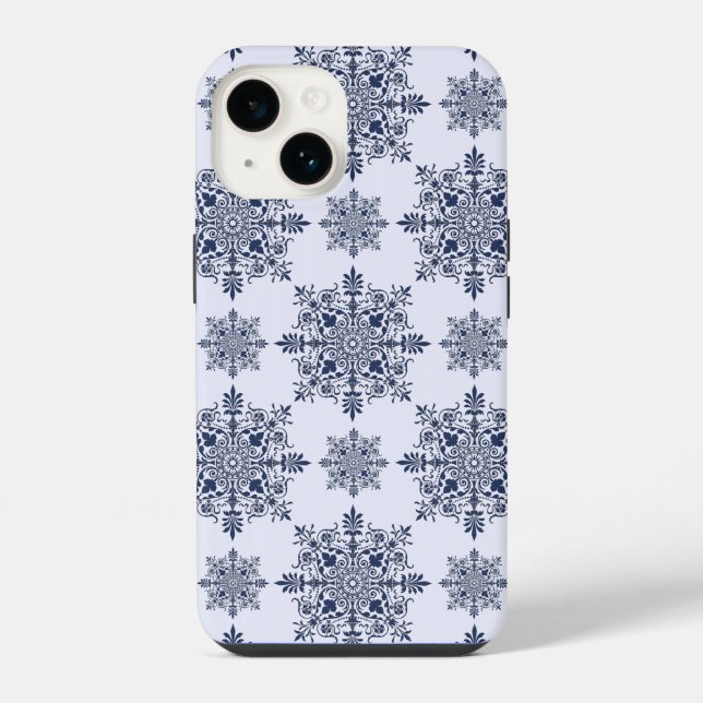 Coque iPhone Motif Damas de flocon bleu (Verso)
