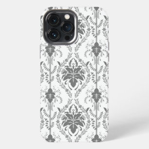 Etui iPhone 13 Pro Max Motif Damask blanc et gris