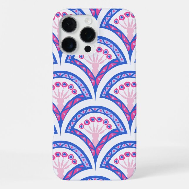 Coque iPhone motif damassé floral bleu (Verso)