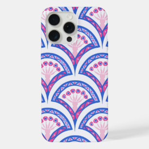 Coque iPhone 15 Pro Max motif damassé floral bleu