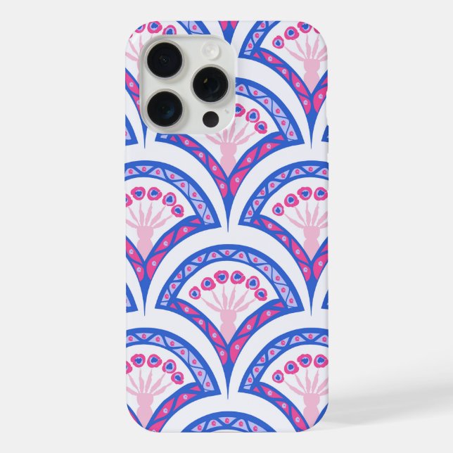 Coque iPhone motif damassé floral bleu (Verso)