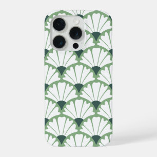 Coque iPhone 15 Pro Motif damassé floral vert et blanc