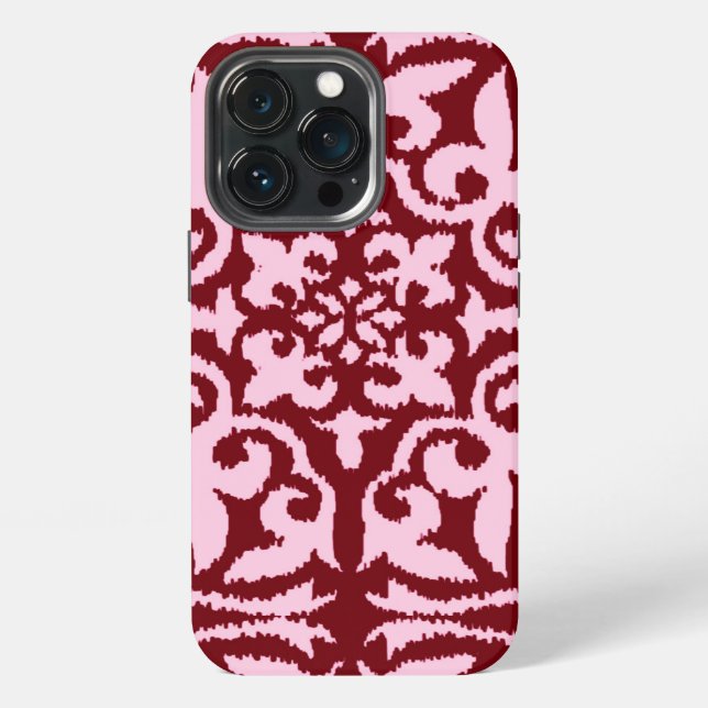 Coque iPhone Motif damassé Ikat - Bourgogne et rose (Dos)