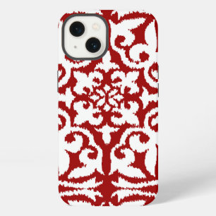 Etui iPhone 13 Motif damassé Ikat - Rouge foncé et blanc