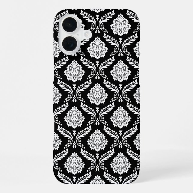 Coque iPhone Motif Damassé Rococo Blanc sur Fond Noir  (Verso)