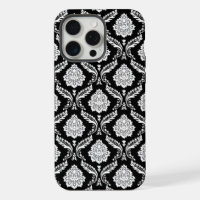 Motif Damassé Rococo Blanc sur Fond Noir