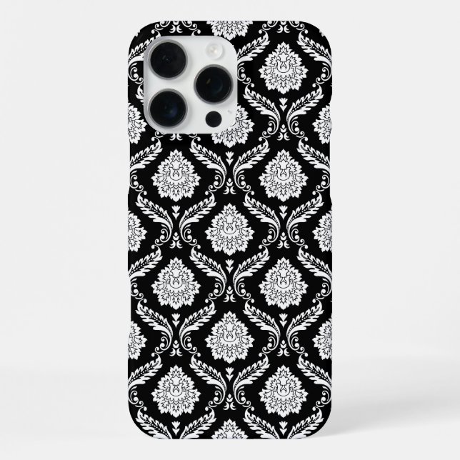 Coque iPhone Motif Damassé Rococo Blanc sur Fond Noir  (Verso)