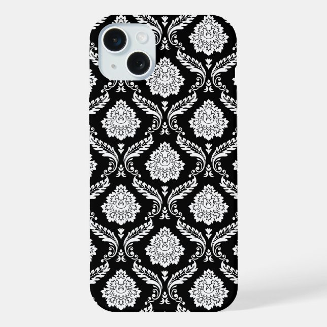 Coque iPhone Motif Damassé Rococo Blanc sur Fond Noir  (Verso)