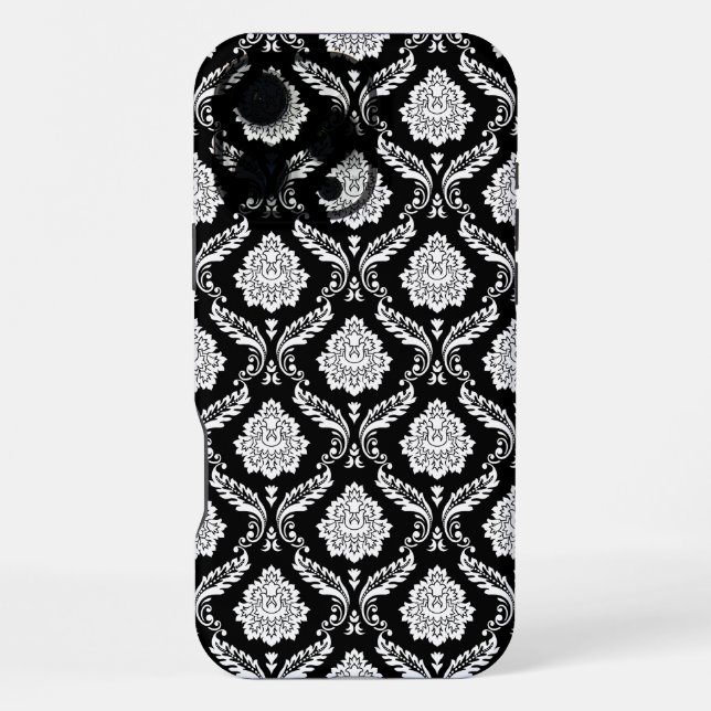 Coque iPhone Motif Damassé Rococo Blanc sur Fond Noir  (Verso)