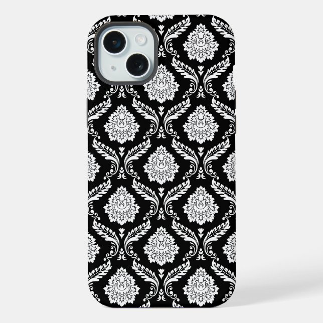 Coque iPhone Motif Damassé Rococo Blanc sur Noir  (Verso)