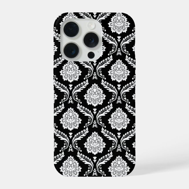 Coque iPhone Motif Damassé Rococo Blanc sur Noir  (Verso)