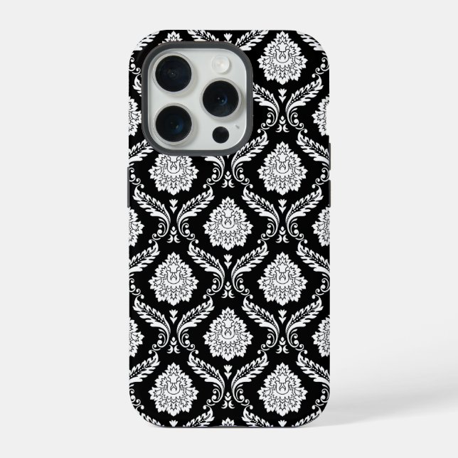 Coque iPhone Motif Damassé Rococo Blanc sur Noir  (Verso)