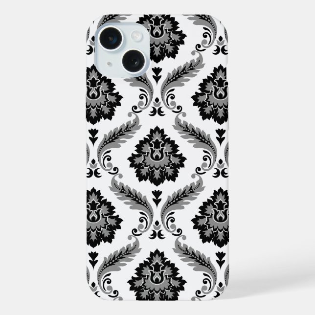 Coque iPhone Motif Damassé Rococo Gris Noir Blanc (Verso)