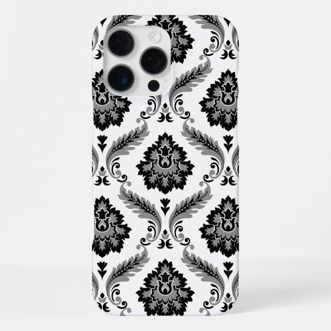 Coque iPhone Motif Damassé Rococo Gris Noir Blanc (Verso)