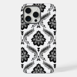 Coque iPhone 15 Pro Max Motif Damassé Rococo Gris Noir Blanc