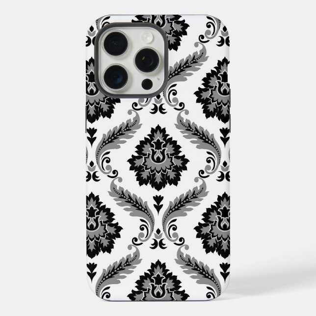 Coque iPhone Motif Damassé Rococo Gris Noir Blanc (Verso)
