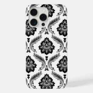 Coque iPhone 15 Pro Max Motif Damassé Rococo Gris Noir Blanc