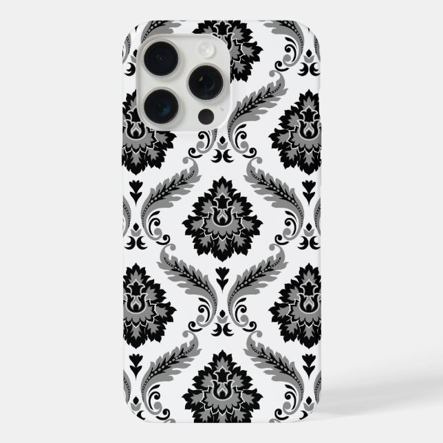 Coque iPhone Motif Damassé Rococo Gris Noir Blanc (Verso)