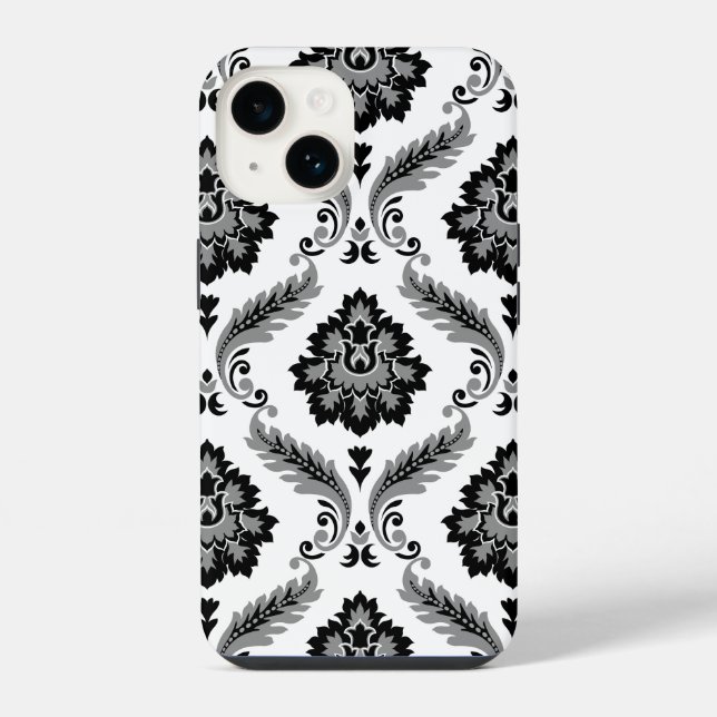 Coque iPhone Motif Damassé Rococo Gris Noir Blanc (Verso)