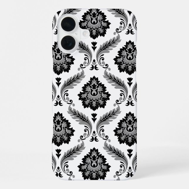 Coque iPhone Motif Damassé Rococo Gris Noir Blanc (Verso)