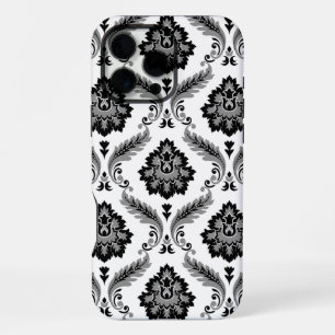 Coque iPhone 16 Pro Max Motif Damassé Rococo Gris Noir Blanc