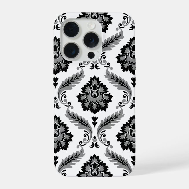 Coque iPhone Motif Damassé Rococo Gris Noir Blanc (Verso)