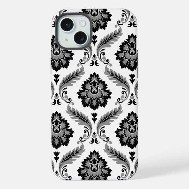 Coque iPhone Motif Damassé Rococo Gris Noir Blanc (Verso)