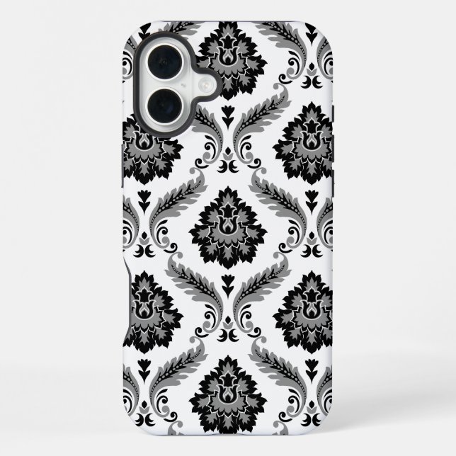 Coque iPhone Motif Damassé Rococo Gris Noir Blanc (Verso)