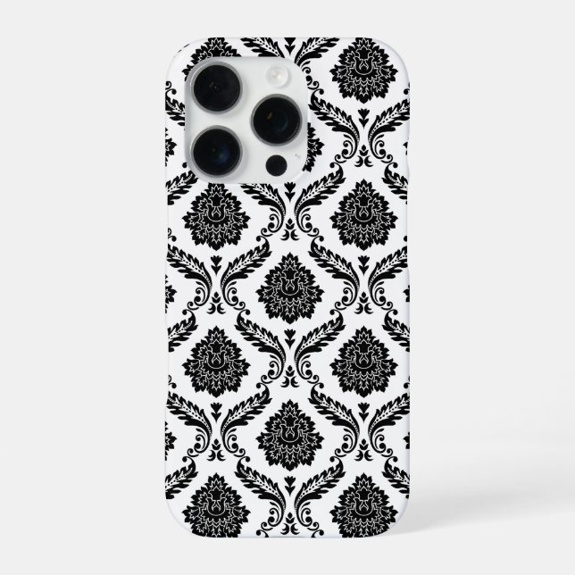 Coque iPhone Motif Damassé Rococo Noir sur Blanc (Verso)