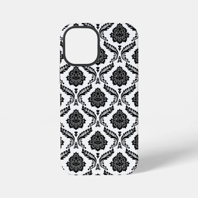 Coque iPhone Motif Damassé Rococo Noir sur Blanc (Verso)