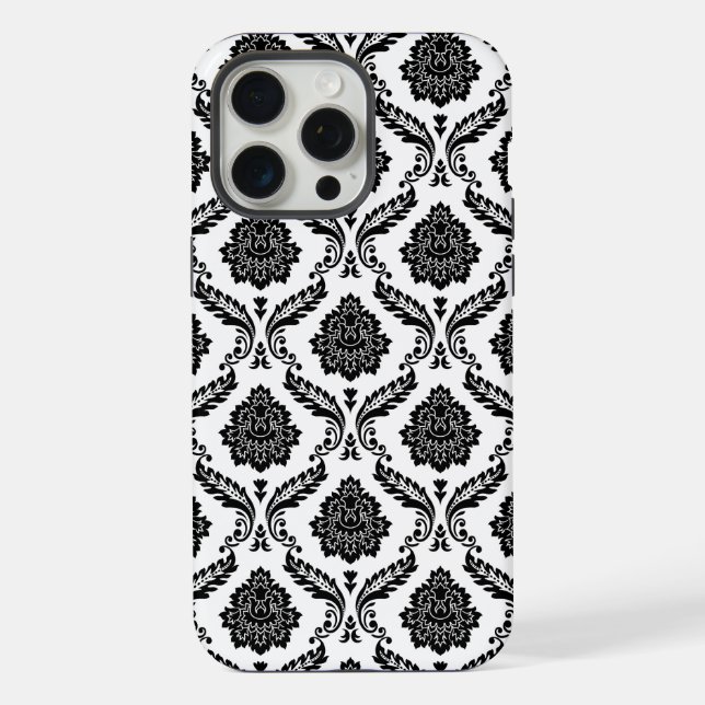 Coque iPhone Motif Damassé Rococo Noir sur Blanc (Verso)