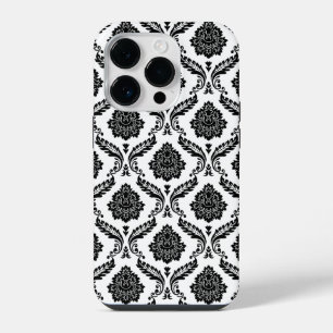 Coque Pour iPhone 14 Plus Motif Damassé Rococo Noir sur Blanc