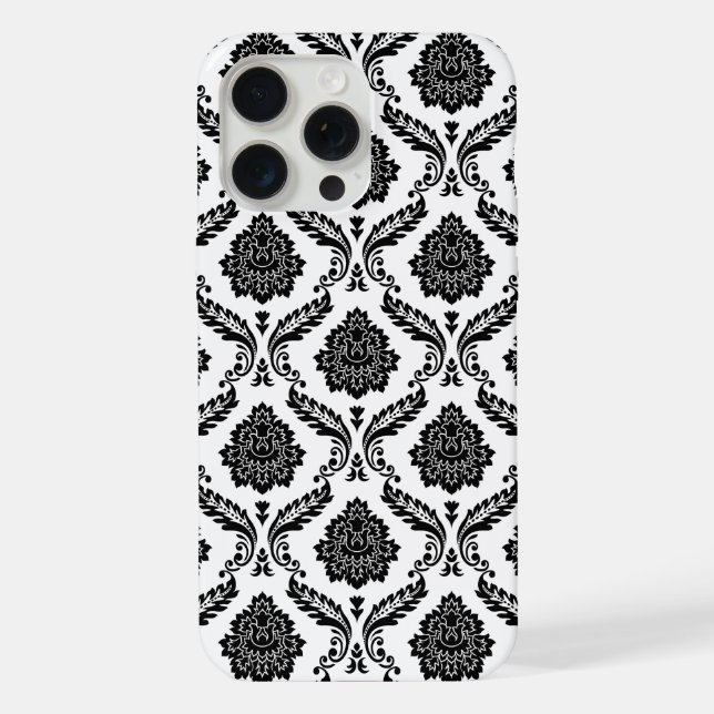 Coque iPhone Motif Damassé Rococo Noir sur Blanc (Verso)