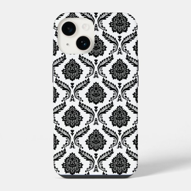 Coque iPhone Motif Damassé Rococo Noir sur Blanc (Verso)