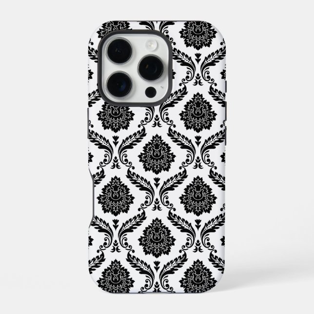 Coque iPhone Motif Damassé Rococo Noir sur Blanc (Verso)