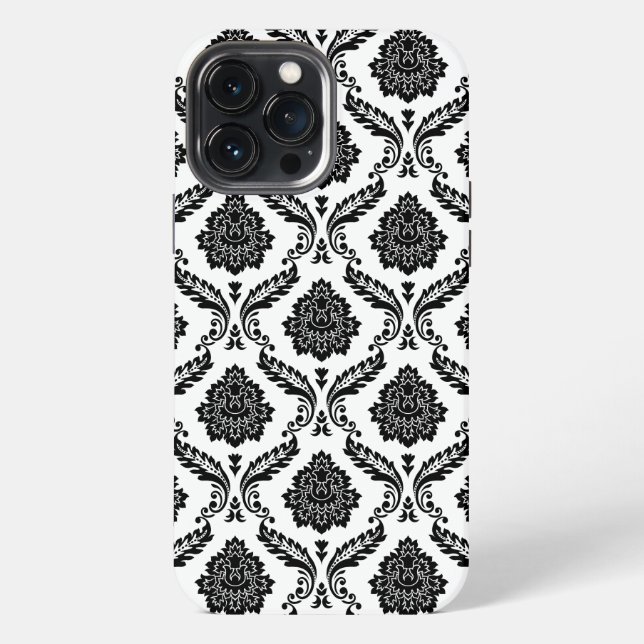 Coque iPhone Motif Damassé Rococo Noir sur Blanc (Verso)