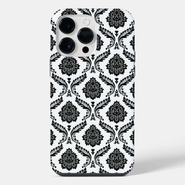 Coque iPhone Motif Damassé Rococo Noir sur Blanc (Verso)