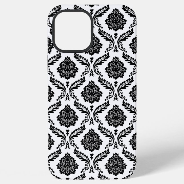 Coque iPhone Motif Damassé Rococo Noir sur Blanc (Verso)