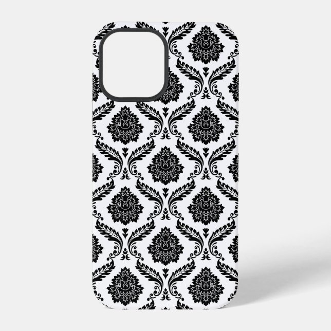 Coque iPhone Motif Damassé Rococo Noir sur Blanc (Verso)