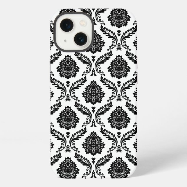 Coque iPhone Motif Damassé Rococo Noir sur Blanc (Verso)