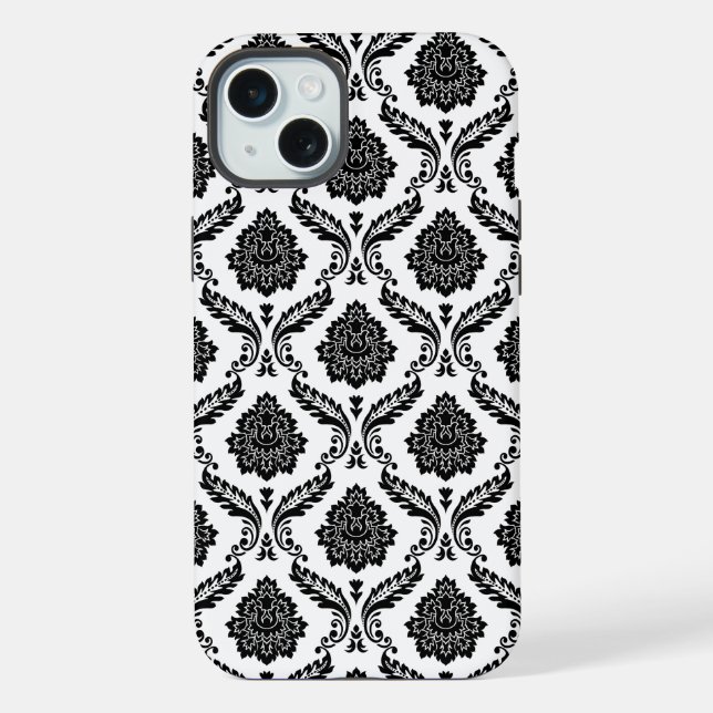 Coque iPhone Motif Damassé Rococo Noir sur Blanc (Verso)