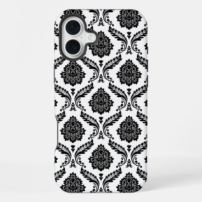 Coque iPhone Motif Damassé Rococo Noir sur Blanc (Verso)