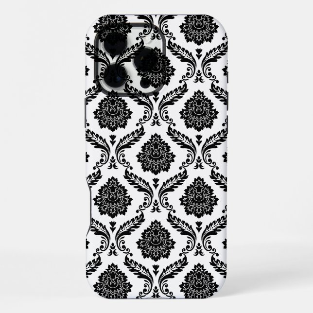 Coque iPhone Motif Damassé Rococo Noir sur Blanc (Verso)